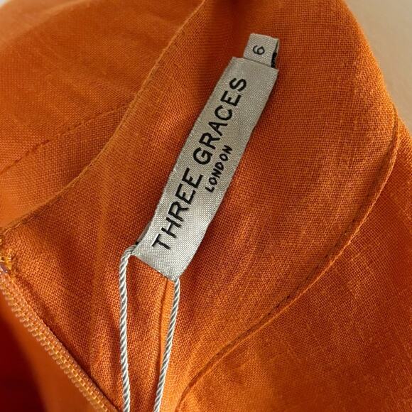 Three Graces Vivi Linen Sundress 2 Orange NWT - Picture 9 of 12
